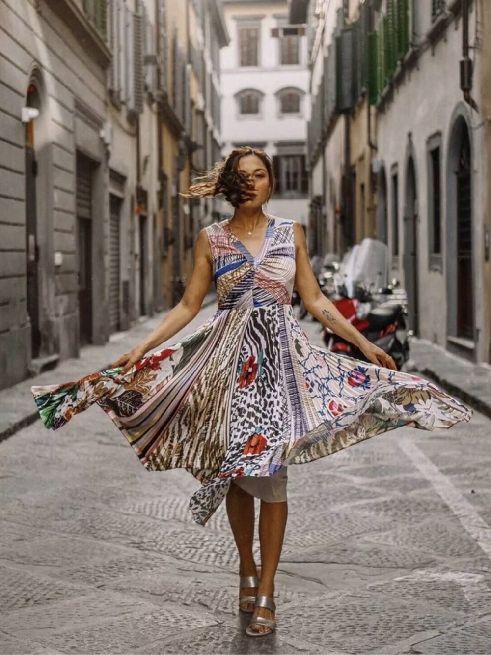 Anthropologie Geisha Designs Jacinta boho colorful pleated midi dress Small - Picture 2 of 14